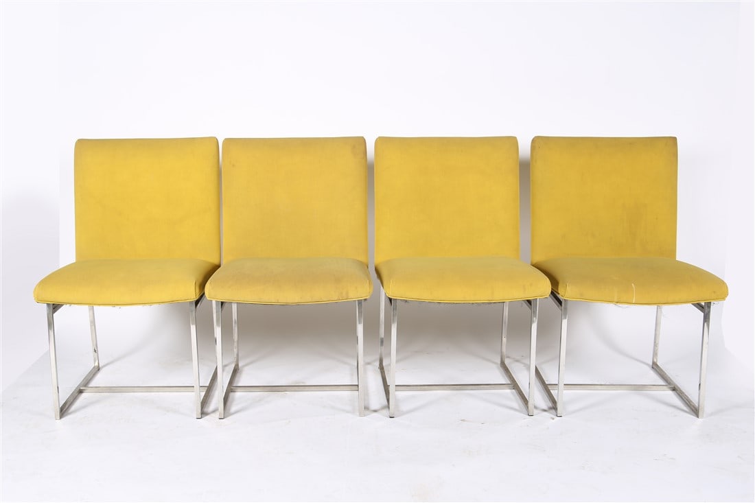 Style of Milo Baughman, Set of 4 Yellow Chairs (1 of 2)