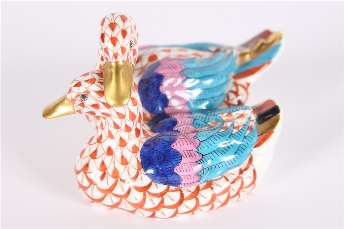 Herend Porcelain, Pair of Ducks Red Fishnet Figure (1 of 7)