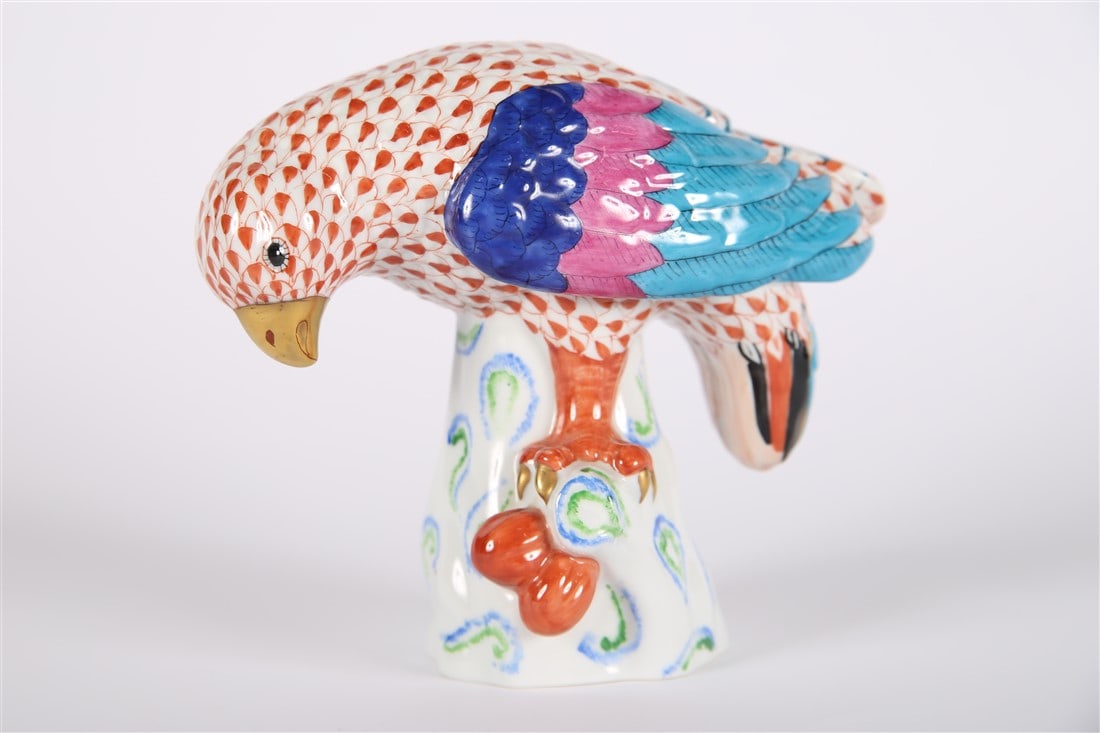 Herend Porcelain, Red Fishnet Parrot Figurine (1 of 5)