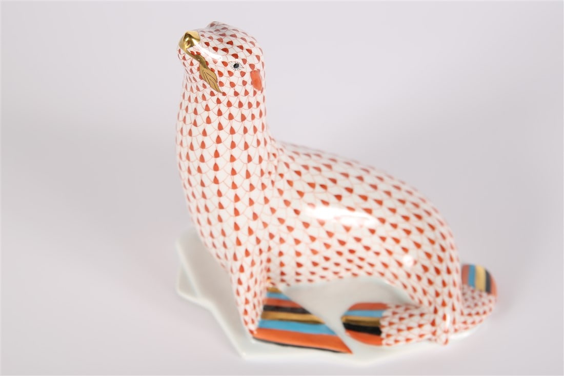 Herend Porcelain, Red Fishnet Seal Figurine (1 of 7)