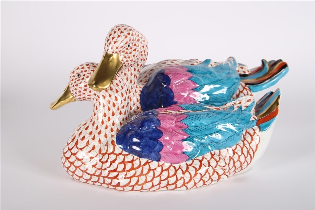 Herend, Large Red Fishnet Porcelain Ducks (1 of 8)