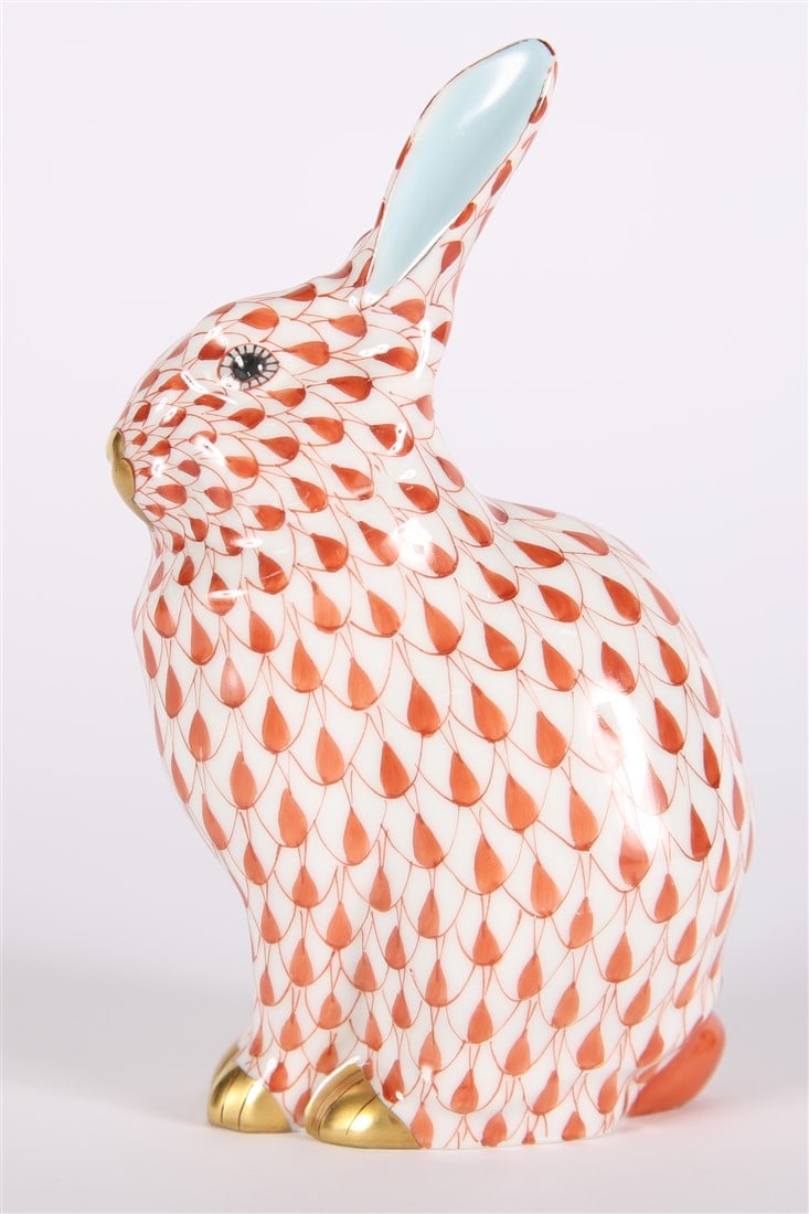 Herend, Red Fishnet Seated Rabbit Figurine (1 of 6)