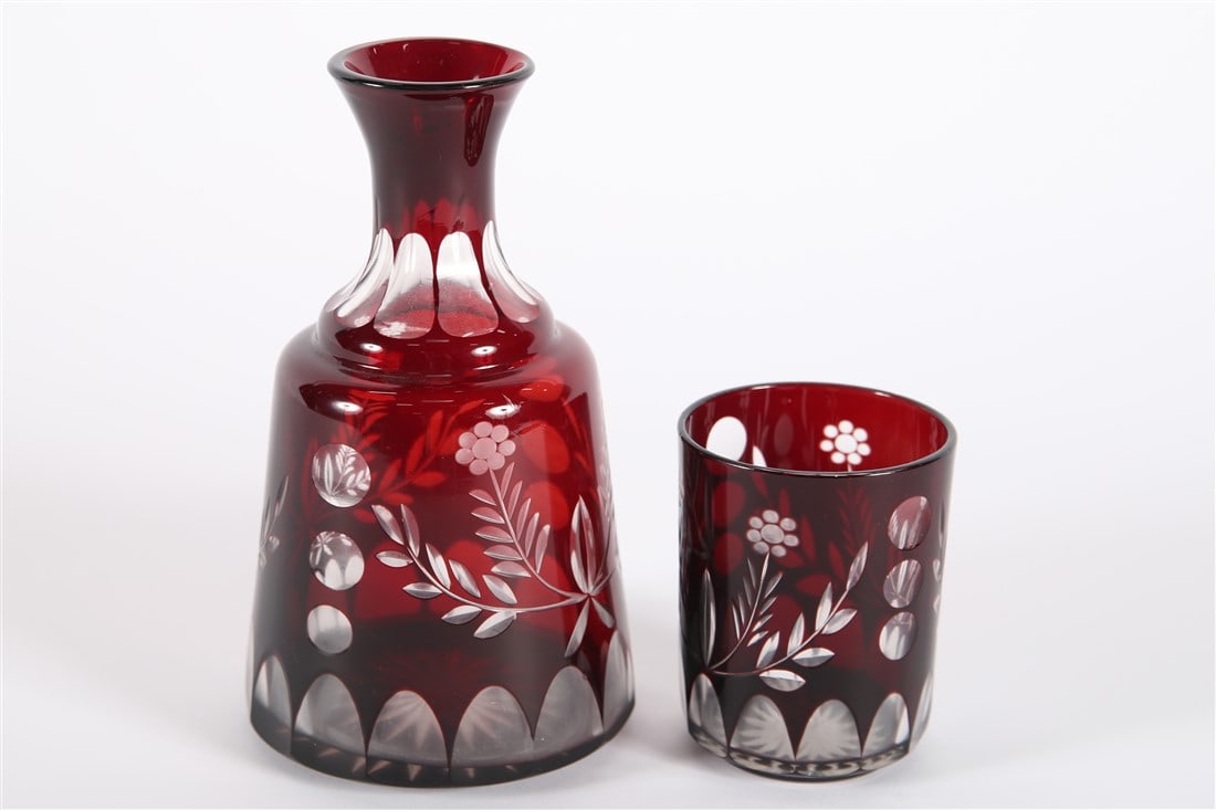Cranberry Glass Bedside Carafe and Glass (1 of 5)