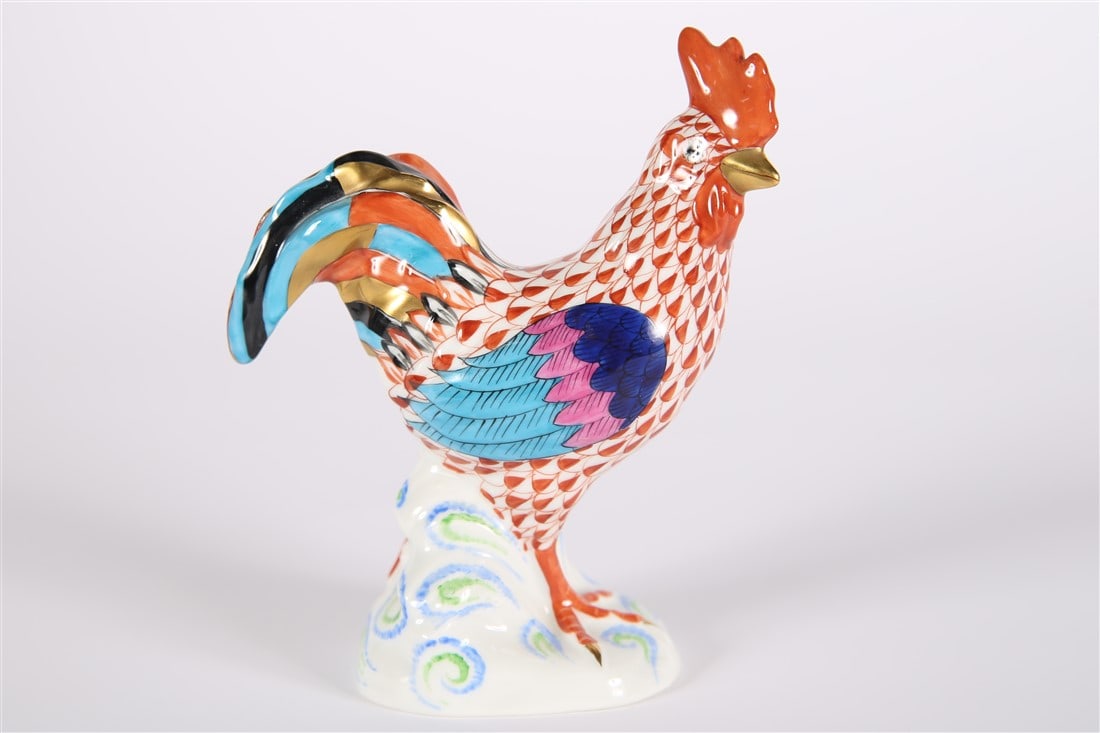 Herend Porcelain, Rust Fishnet Rooster Figurine (1 of 5)