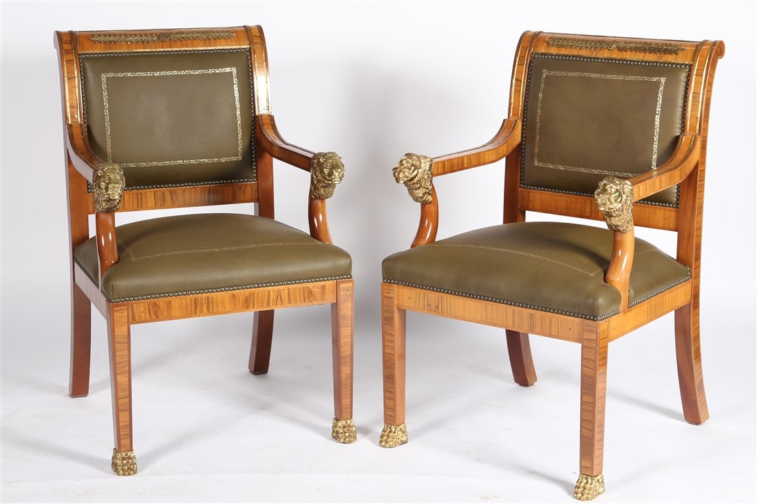 Pair of Contemporary Green Leather Armchairs (1 of 5)