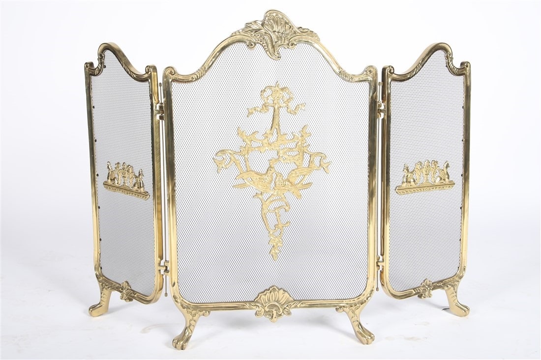 Louis XVI Style Brass Fireplace Screen (1 of 4)