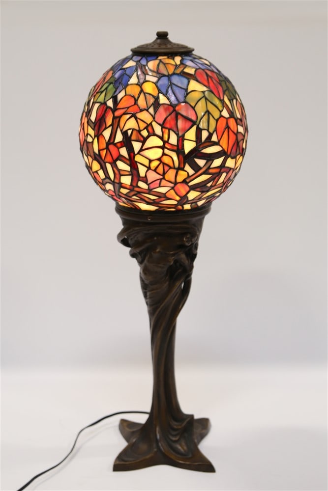 Art Nouveau Style Stained Glass Orb Lamp (1 of 6)