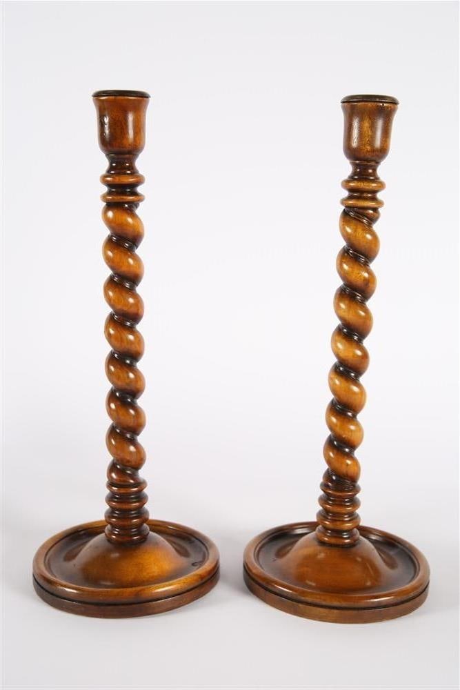 Pair of Barley Twist Carved Candlesticks (1 of 3)