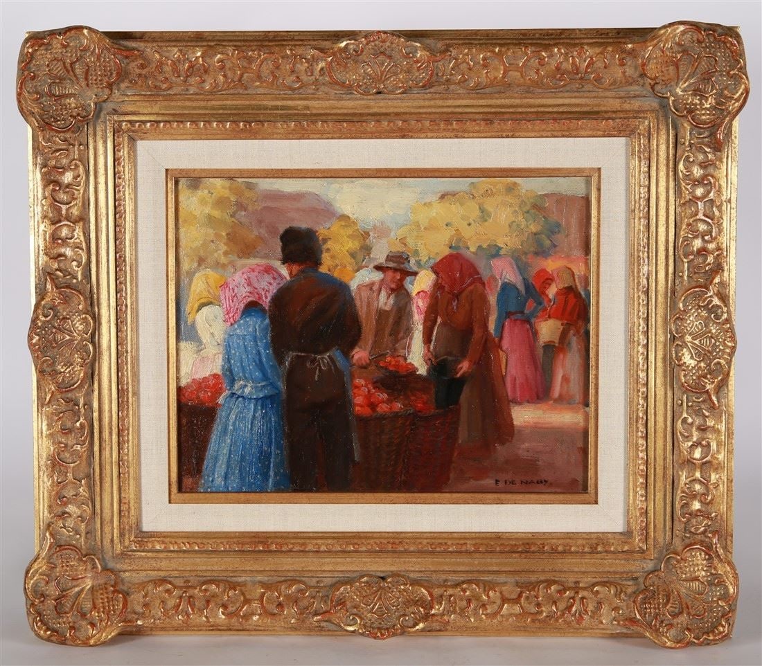 Ernest De Nagy, Oil on Board Market Scene (1 of 4)