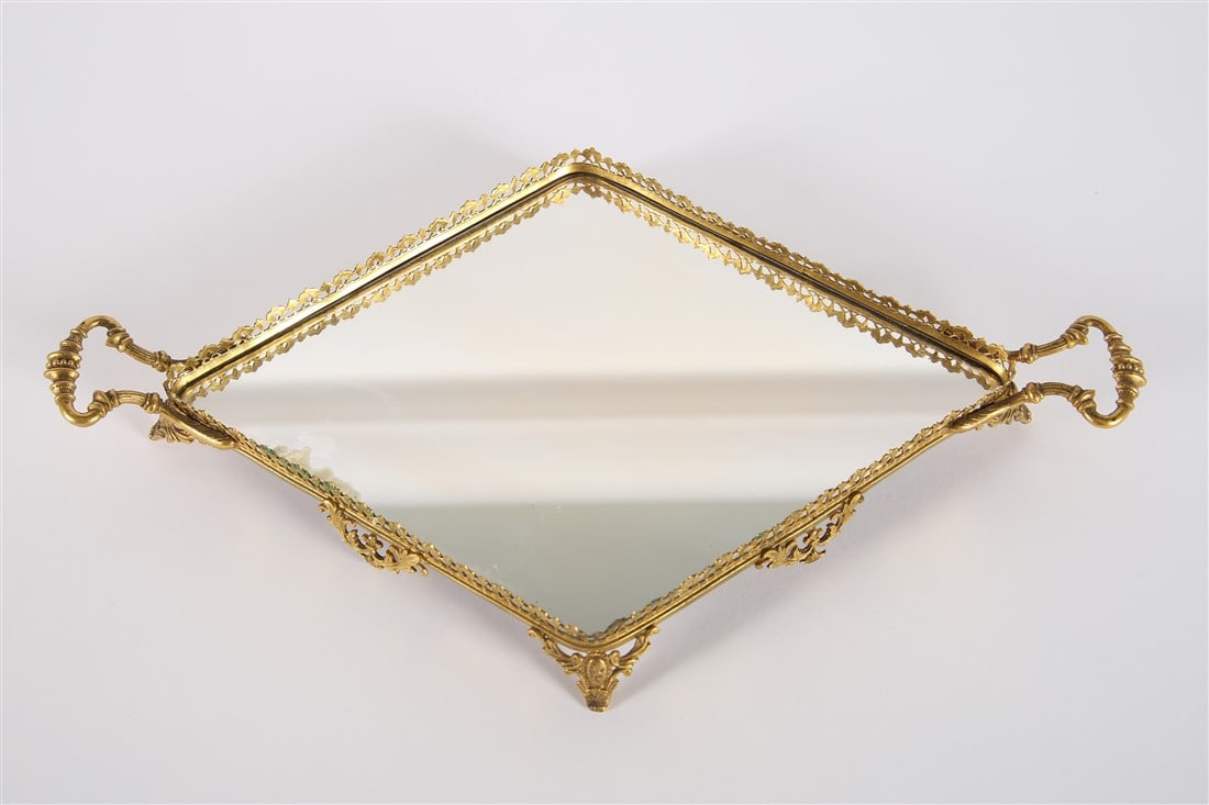 Diamond-Shaped Brass Mirrored Tray (1 of 3)