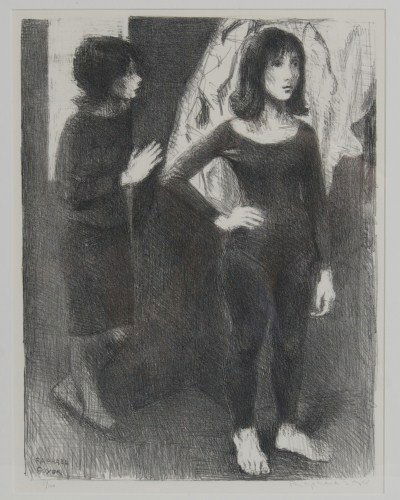 Raphael Soyer (1899-1997), Two Women: Raphael Soyer (American, 1899-1997). Two women. Lithograph. Signed in plate lower left. Pencil signed lower right, numbered left, "5/100". 17" x 13".