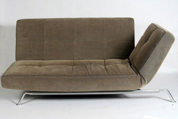 Contemporary Ligne Roset Smala Sofa: Contemporary Ligne Roset upholstered and aluminum Smala sofa. Designed by Pasquel Mourgue. Height 35", width 72", depth 35".