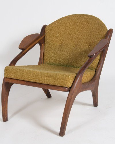 Adrian Pearsall Walnut & Upholstered Lounge Chair: Adrian Pearsall walnut and upholstered lounge chair. Made by Craft Associates. American, 20th century. Unmarked.