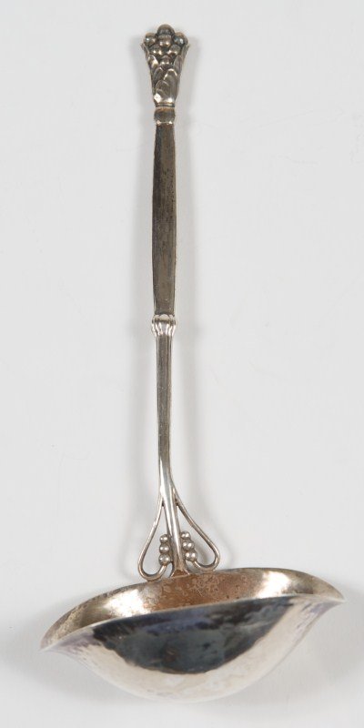 Georg Jensen Sterling Gravy Ladle, 20th C., 2 Ozt.: Georg Jensen sterling silver gravy ladle. Danish, 20th century. With leaf and pod finial. Length 7 1/2". 2 troy ounces.