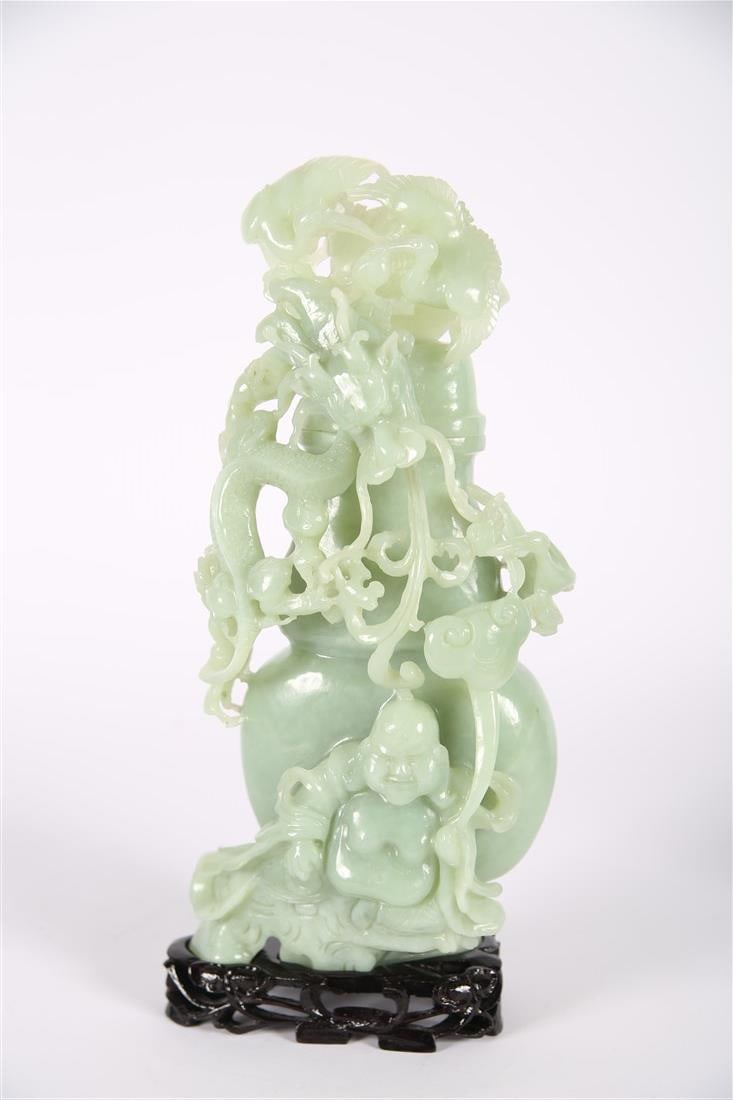 Carved Jade Dragon Vase with Lid (1 of 6)