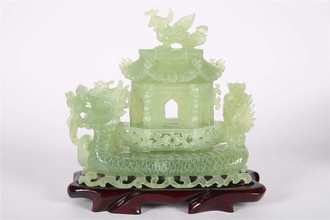 Chinese Carved Jade Dragon Boat with Lid (1 of 8)