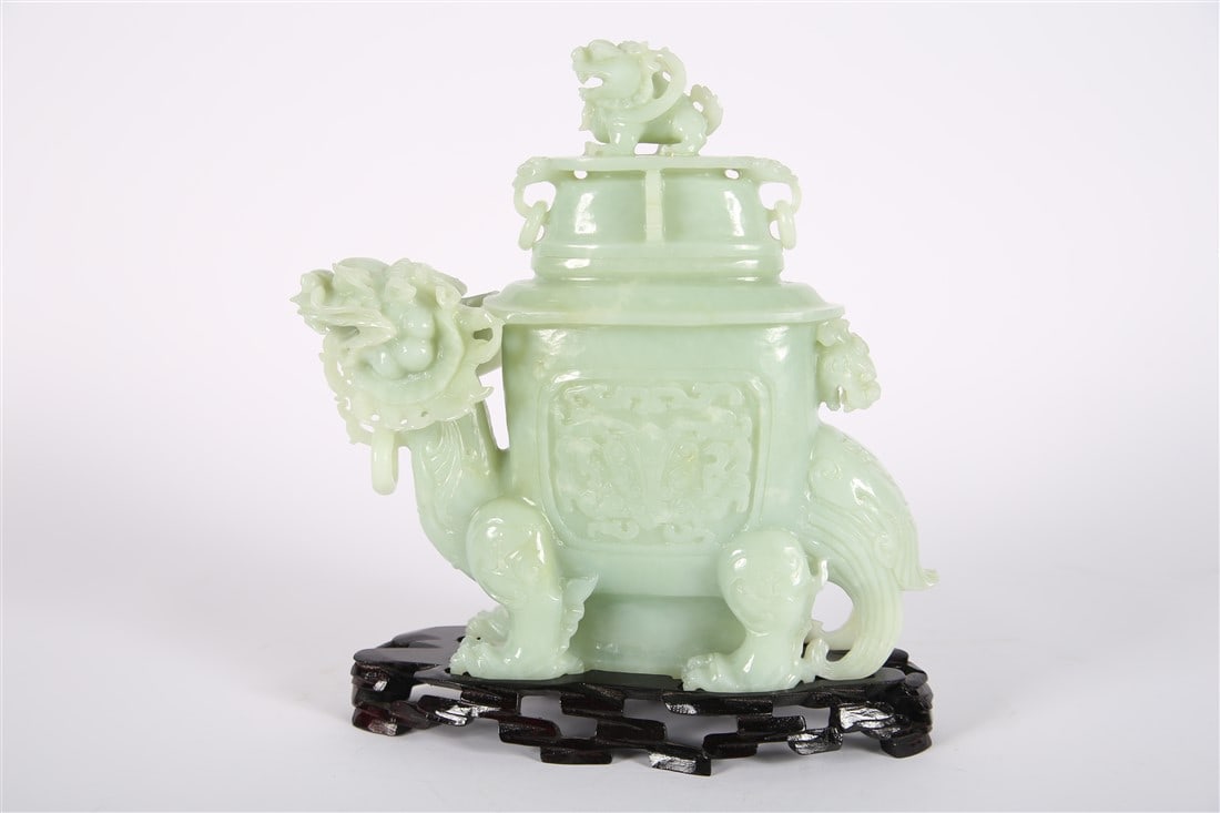 Chinese Carved Jade Dragon Vase with Lid (1 of 7)