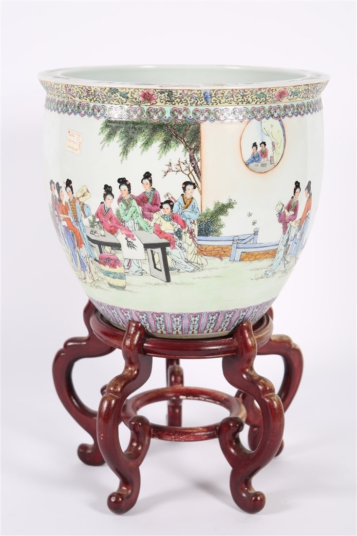 Chinese Ceramic Fish Bowl with Base (1 of 3)