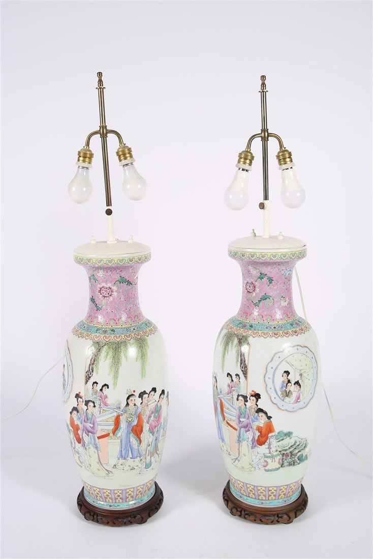 Pair of Chinese Ceramic Vase Table Lamps (1 of 7)