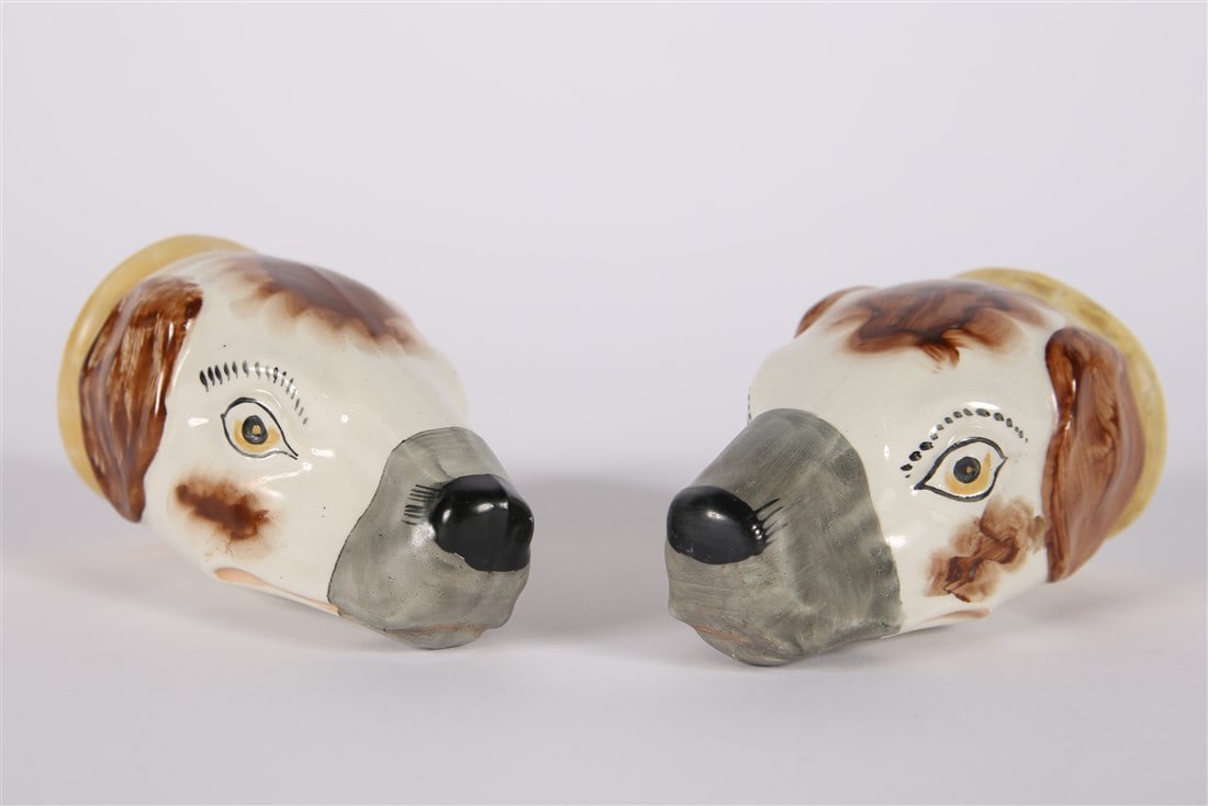 Pair of English Staffordshire Dog Stirrup Cups (1 of 5)