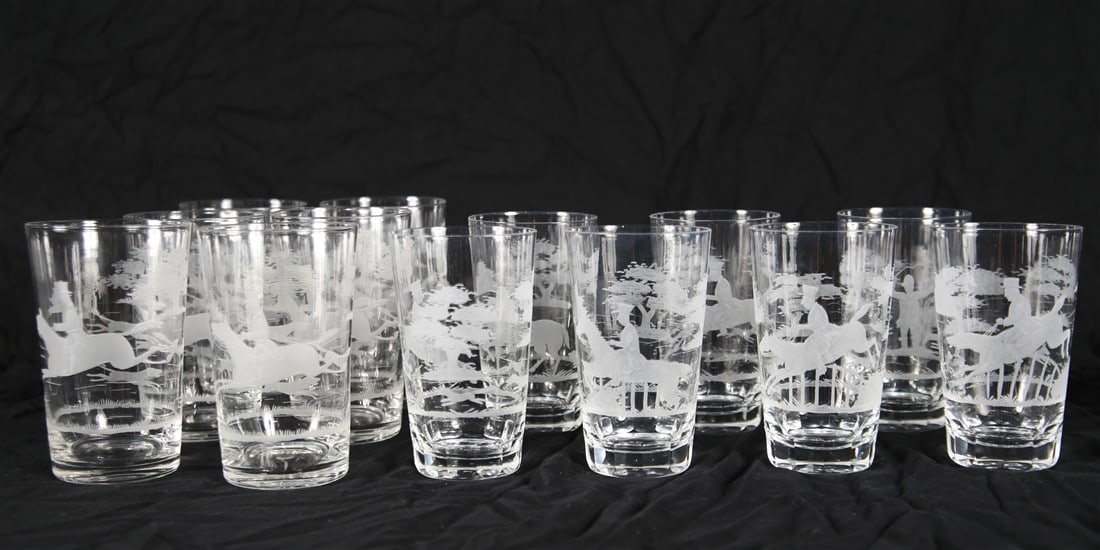 Set of 13 Etched Fox Hunt Tumbler Glasses (1 of 4)