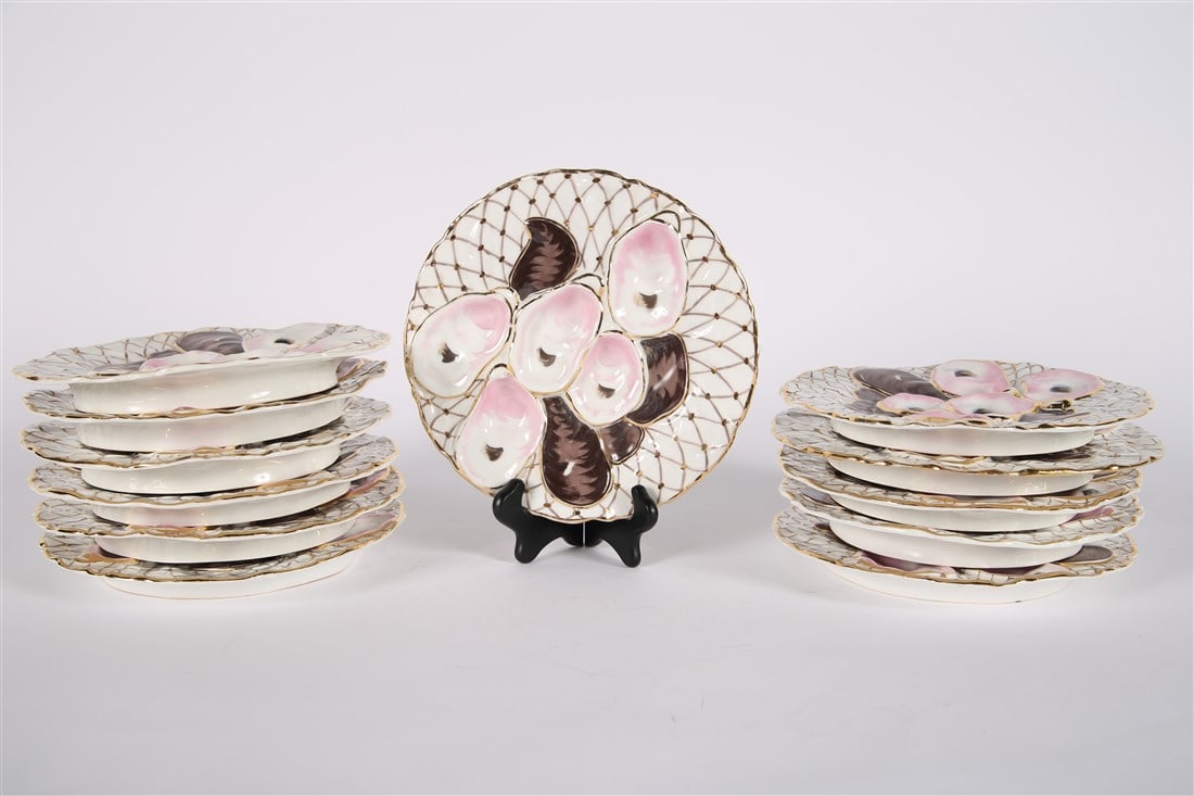 Set of Twelve Hand-Painted Oyster Plates (1 of 5)