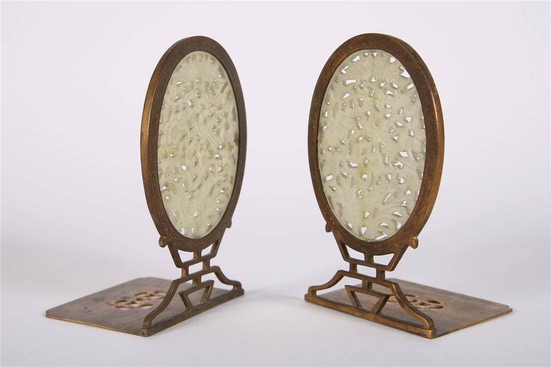 Pair of Brass and Jade Bookends (1 of 5)