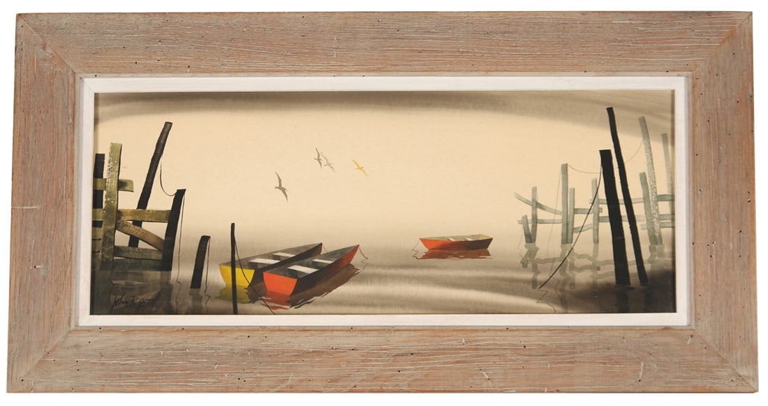 John R. Good (American), Gouache Dock Scene (1 of 5)