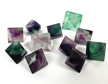 Eleven Polished Octahedron Fluorite Stones - 185g