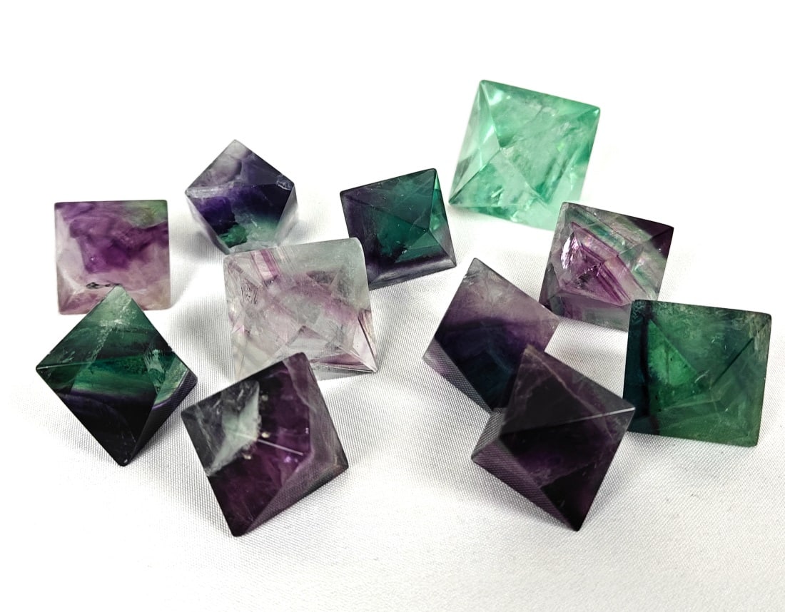 Eleven Polished Octahedron Fluorite Stones - 185g (1 of 10)