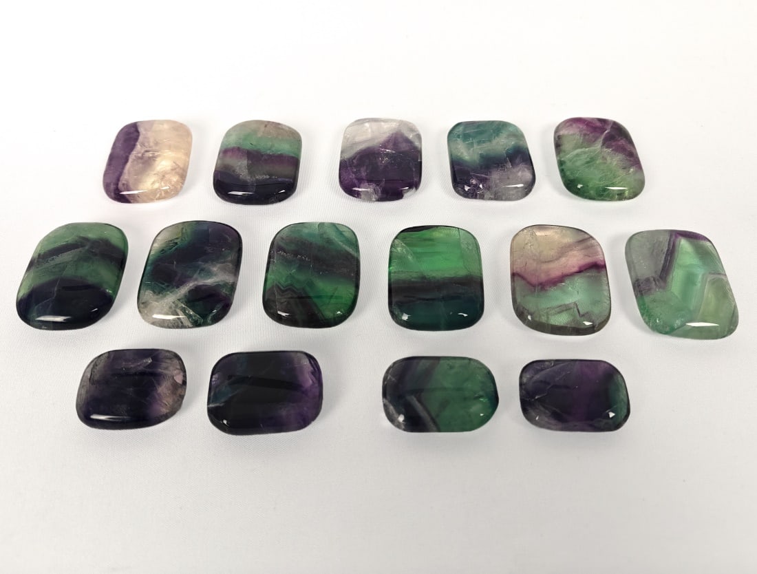 Fifteen Polished Rainbow Fluorite Palm Stones 393g (1 of 9)