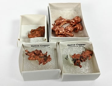 Three Copper Specimens and Two Copper Sculptures