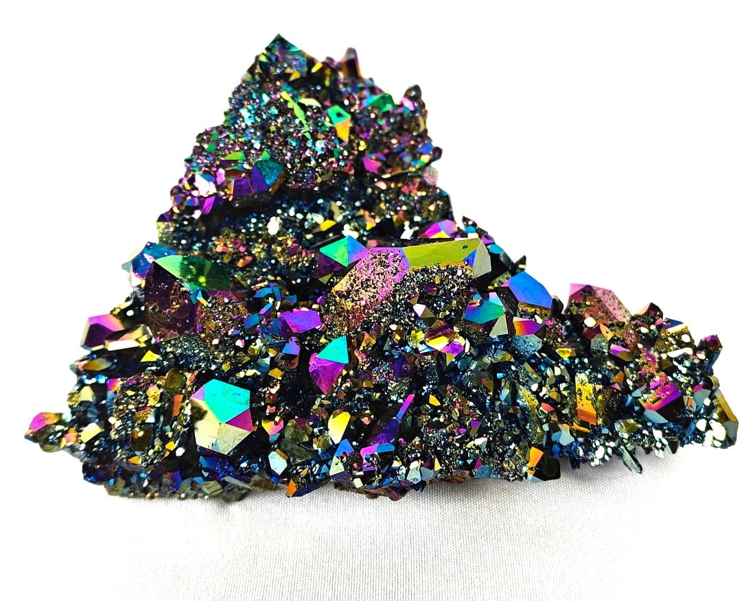 Rainbow Titanium Quartz Cluster - 177g: Rainbow titanium quartz cluster. Dimensions: 3 1/2" x 3 1/2" x 2". Weight: 177g.