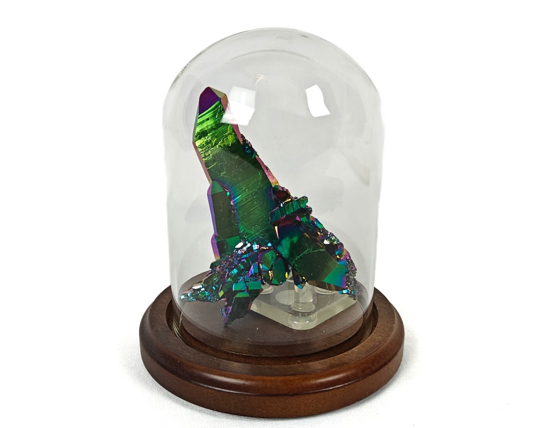 Titanium Quartz Specimen w/ Display Stand - 71g: Titanium quartz specimen with display stand. Dimensions: 2 1/4" x 3 1/2" x 2". Weight: 71g.