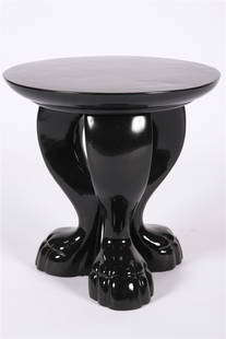 Jacques Garcia for Baker, "Le Lion" Stand: Jacques Garcia (French, b. 1947). "Le Lion" table. Lacquered composite. Model: 3782. Manufactured by Baker Furniture. Height: 17 1/2", Diameter: 17 1/2" Black lacquered composite circular side table w