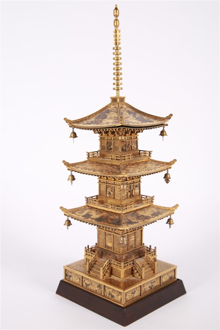 Meiji-Era Sentoku Metal Pagoda-Style Cabinet (1 of 14)