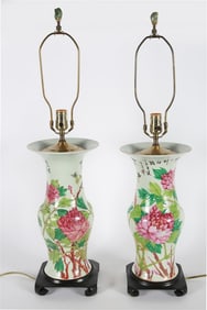 Pair of Chinese Porcelain Famille Verte Lamps