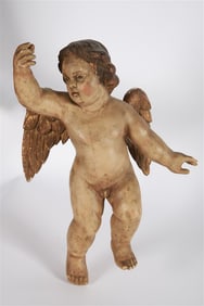 European Carved Wood Putto Figure