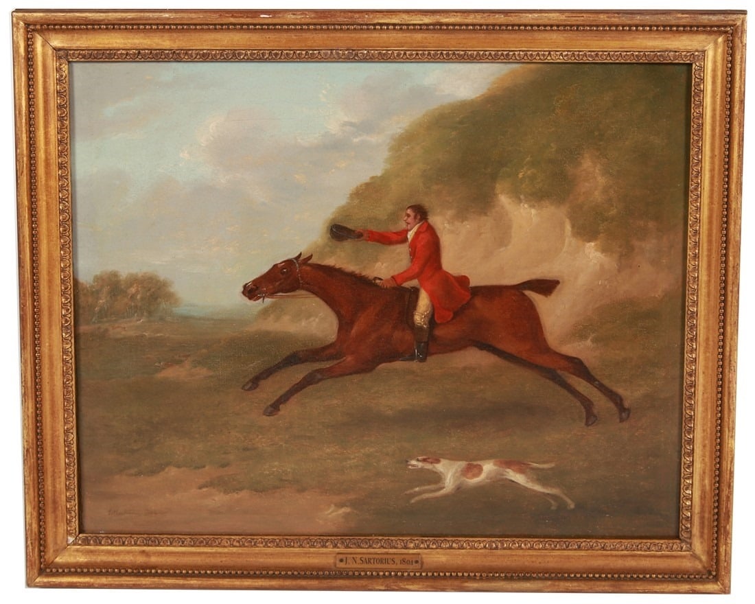 J.N. Sartorius, Oil on Canvas Fox Hunt Scene (1 of 5)