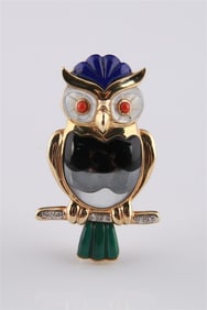 Asch Grossbardt, 14k Yellow Gold Owl Brooch