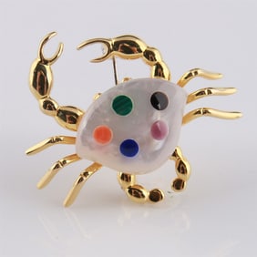 Asch Grossbardt, 14k Yellow Gold Crab Brooch