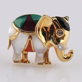 Asch Grossbardt, 14k Yellow Gold Elephant Brooch