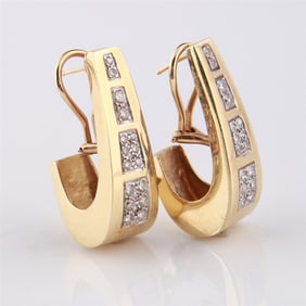 Pair of 14k Yellow Gold and Diamond Earrings