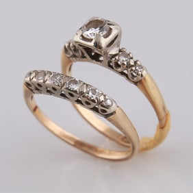 14k Gold Diamond Wedding Ring Set