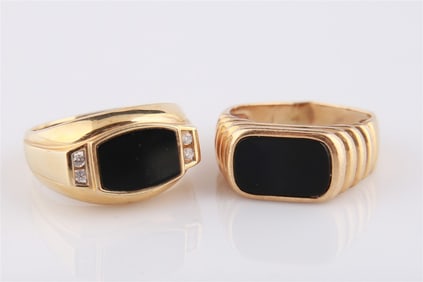 Two 14k Yellow Gold and Onyx Men's Rings