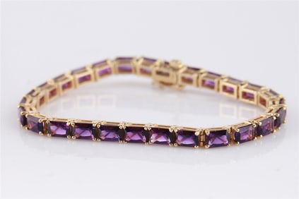 14k Yellow Gold and Amethyst Tennis Bracelet