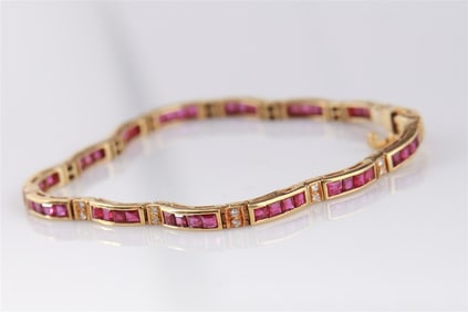 18k Yellow Gold Ruby and Diamond Bracelet