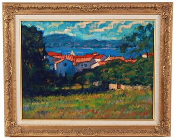 John Mackie, "St. Tropez Bay" Oil on Canvas