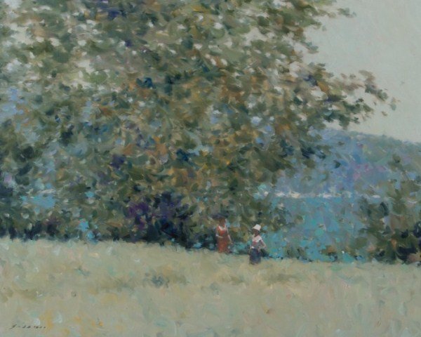 Andre Gisson (French, 1921-2003), Landscape: Andre Gisson (French, 1921-2003). Figures in flowered landscape. Oil on canvas. Signed lower left. 24" x 30".