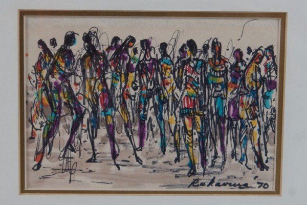 Robert Rukavina (1914-1977), Crowd of People: Robert Rukavina (Detroit, 1914-1977). Crowd of people. Ink and watercolor. Signed lower right, dated " '70". 3 5/8" x 5 1/4".